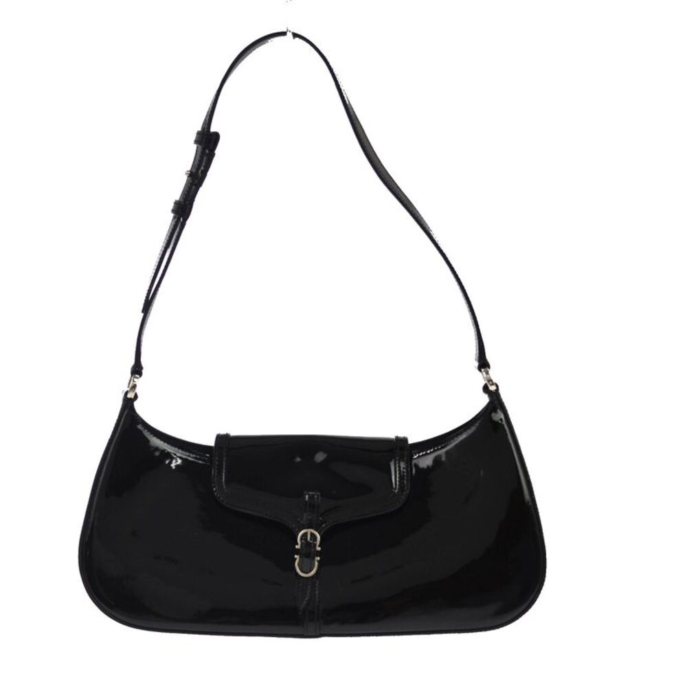 Salvatore Ferragamo Vintage Gancini Hobo Leather Black Patent_Leather Shoulder